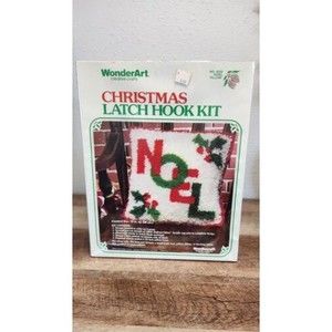 NEW Vintage WONDER ART RYA Latch Hook pillow Kit NOEL SEALED Christmas craft